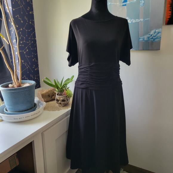 Coldwater Creek Dress Womens Size Petite MD Black Stretch Short Sleeve Zipper - Picture 1 of 8